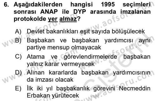 Atatürk İlkeleri Ve İnkılap Tarihi 2 Dersi 2025 - 2026 Yılı (Final) Dönem Sonu Sınav Soruları 6. Soru