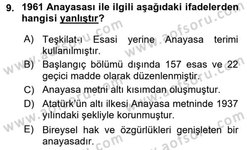 Atatürk İlkeleri Ve İnkılap Tarihi 2 Dersi 2025 - 2026 Yılı (Final) Dönem Sonu Sınav Soruları 9. Soru