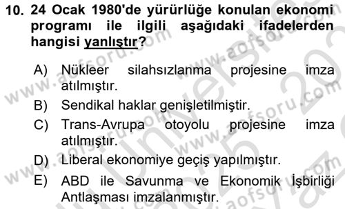 Atatürk İlkeleri Ve İnkılap Tarihi 2 Dersi 2025 - 2026 Yılı Yaz Okulu Sınav Soruları 10. Soru