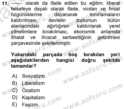Atatürk İlkeleri Ve İnkılap Tarihi 2 Dersi 2025 - 2026 Yılı Yaz Okulu Sınav Soruları 11. Soru
