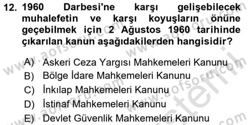 Atatürk İlkeleri Ve İnkılap Tarihi 2 Dersi 2025 - 2026 Yılı Yaz Okulu Sınav Soruları 12. Soru