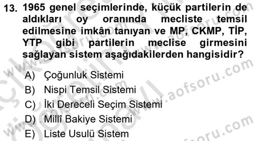 Atatürk İlkeleri Ve İnkılap Tarihi 2 Dersi 2025 - 2026 Yılı Yaz Okulu Sınav Soruları 13. Soru
