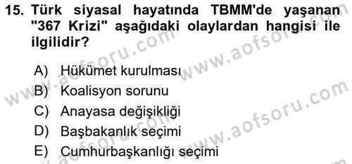Atatürk İlkeleri Ve İnkılap Tarihi 2 Dersi 2025 - 2026 Yılı Yaz Okulu Sınav Soruları 15. Soru