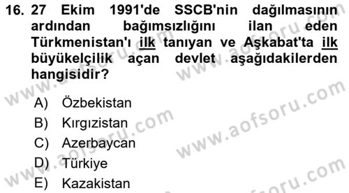 Atatürk İlkeleri Ve İnkılap Tarihi 2 Dersi 2025 - 2026 Yılı Yaz Okulu Sınav Soruları 16. Soru