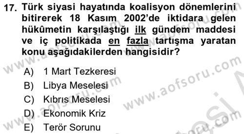 Atatürk İlkeleri Ve İnkılap Tarihi 2 Dersi 2025 - 2026 Yılı Yaz Okulu Sınav Soruları 17. Soru