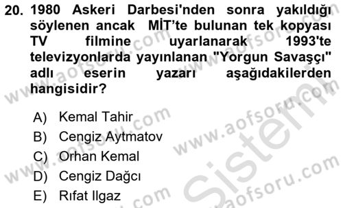 Atatürk İlkeleri Ve İnkılap Tarihi 2 Dersi 2025 - 2026 Yılı Yaz Okulu Sınav Soruları 20. Soru