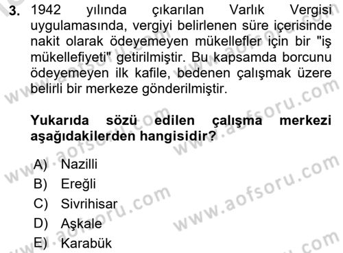 Atatürk İlkeleri Ve İnkılap Tarihi 2 Dersi 2025 - 2026 Yılı Yaz Okulu Sınav Soruları 3. Soru