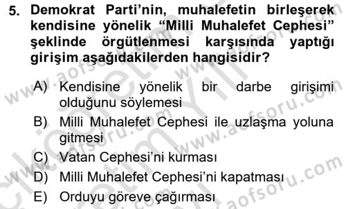 Atatürk İlkeleri Ve İnkılap Tarihi 2 Dersi 2025 - 2026 Yılı Yaz Okulu Sınav Soruları 5. Soru