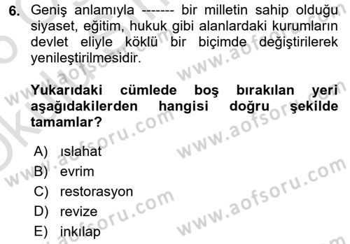 Atatürk İlkeleri Ve İnkılap Tarihi 2 Dersi 2025 - 2026 Yılı Yaz Okulu Sınav Soruları 6. Soru