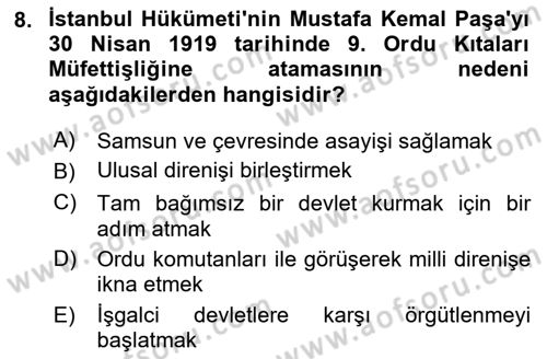 Atatürk İlkeleri Ve İnkılap Tarihi 2 Dersi 2025 - 2026 Yılı Yaz Okulu Sınav Soruları 8. Soru