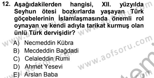 Ortaçağ ve Yeniçağ Türk Devletleri Tarihi Dersi Ara Sınavı Deneme Sınav Soruları 12. Soru