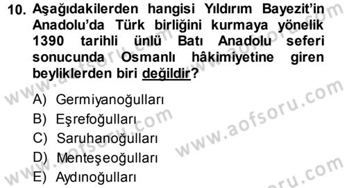 Ortaçağ ve Yeniçağ Türk Devletleri Tarihi Dersi 2013 - 2014 Yılı (Vize) Ara Sınavı 10. Soru