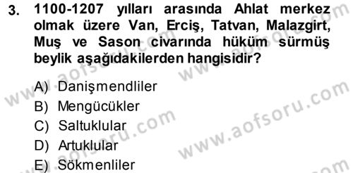 Ortaçağ ve Yeniçağ Türk Devletleri Tarihi Dersi 2013 - 2014 Yılı (Vize) Ara Sınavı 3. Soru