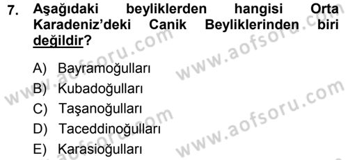 Ortaçağ ve Yeniçağ Türk Devletleri Tarihi Dersi 2013 - 2014 Yılı (Vize) Ara Sınavı 7. Soru