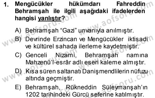 Ortaçağ ve Yeniçağ Türk Devletleri Tarihi Dersi 2013 - 2014 Yılı (Final) Dönem Sonu Sınav Soruları 1. Soru