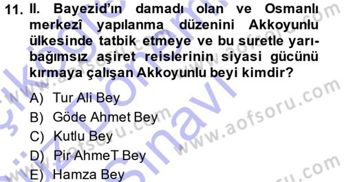 Ortaçağ ve Yeniçağ Türk Devletleri Tarihi Dersi 2013 - 2014 Yılı (Final) Dönem Sonu Sınav Soruları 11. Soru