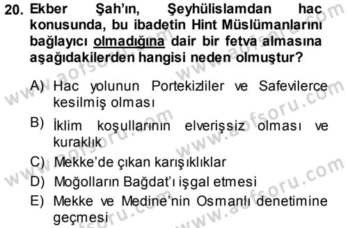 Ortaçağ ve Yeniçağ Türk Devletleri Tarihi Dersi 2013 - 2014 Yılı (Final) Dönem Sonu Sınav Soruları 20. Soru