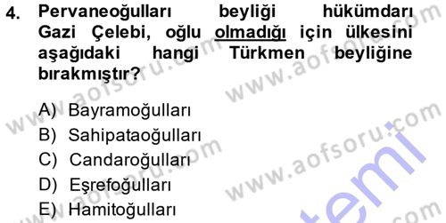 Ortaçağ ve Yeniçağ Türk Devletleri Tarihi Dersi 2013 - 2014 Yılı (Final) Dönem Sonu Sınav Soruları 4. Soru