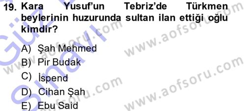 Ortaçağ ve Yeniçağ Türk Devletleri Tarihi Dersi 2014 - 2015 Yılı (Vize) Ara Sınavı 19. Soru