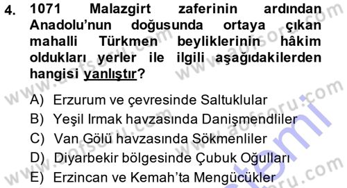 Ortaçağ ve Yeniçağ Türk Devletleri Tarihi Dersi 2014 - 2015 Yılı (Vize) Ara Sınavı 4. Soru