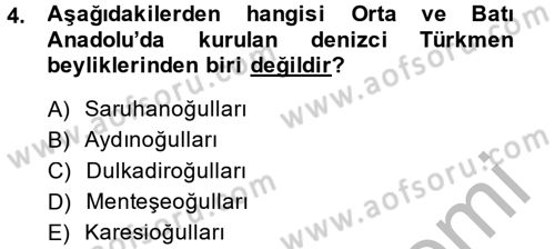 Ortaçağ ve Yeniçağ Türk Devletleri Tarihi Dersi 2014 - 2015 Yılı (Final) Dönem Sonu Sınav Soruları 4. Soru