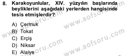 Ortaçağ ve Yeniçağ Türk Devletleri Tarihi Dersi 2014 - 2015 Yılı (Final) Dönem Sonu Sınav Soruları 8. Soru