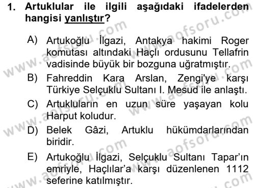 Ortaçağ ve Yeniçağ Türk Devletleri Tarihi Dersi 2015 - 2016 Yılı (Vize) Ara Sınavı 1. Soru