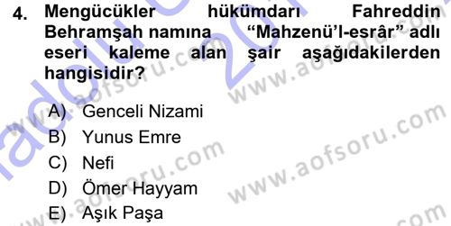 Ortaçağ ve Yeniçağ Türk Devletleri Tarihi Dersi Ara Sınavı Deneme Sınav Soruları 4. Soru