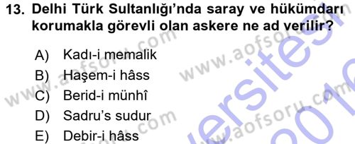 Ortaçağ ve Yeniçağ Türk Devletleri Tarihi Dersi 2015 - 2016 Yılı (Final) Dönem Sonu Sınavı 13. Soru