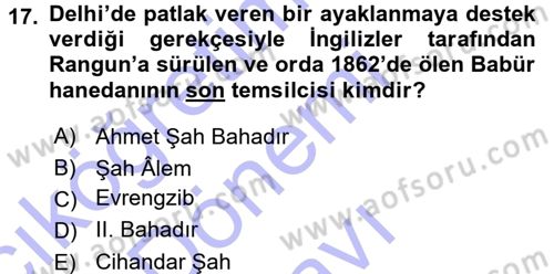 Ortaçağ ve Yeniçağ Türk Devletleri Tarihi Dersi 2015 - 2016 Yılı (Final) Dönem Sonu Sınavı 17. Soru