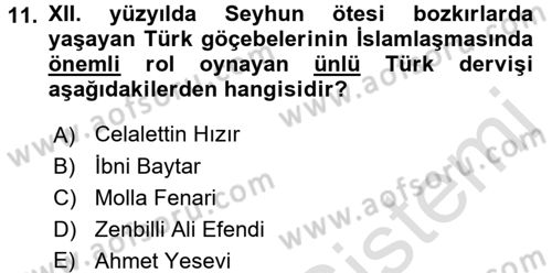 Ortaçağ ve Yeniçağ Türk Devletleri Tarihi Dersi Ara Sınavı Deneme Sınav Soruları 11. Soru