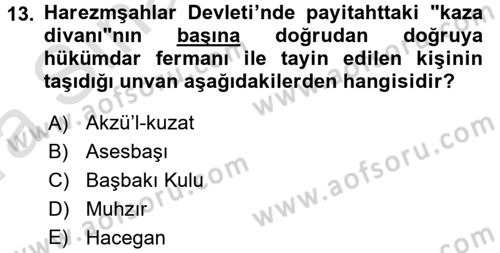 Ortaçağ ve Yeniçağ Türk Devletleri Tarihi Dersi Ara Sınavı Deneme Sınav Soruları 13. Soru