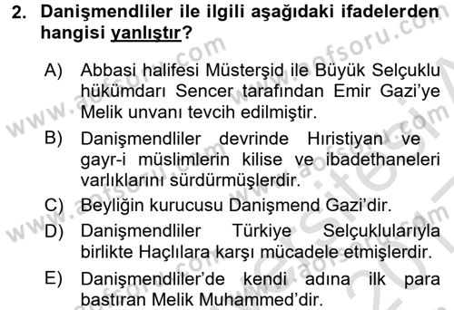 Ortaçağ ve Yeniçağ Türk Devletleri Tarihi Dersi Ara Sınavı Deneme Sınav Soruları 2. Soru