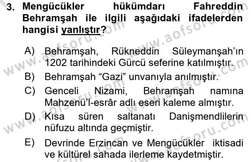 Ortaçağ ve Yeniçağ Türk Devletleri Tarihi Dersi 2016 - 2017 Yılı (Vize) Ara Sınav Soruları 3. Soru