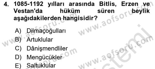 Ortaçağ ve Yeniçağ Türk Devletleri Tarihi Dersi 2016 - 2017 Yılı (Vize) Ara Sınavı 4. Soru