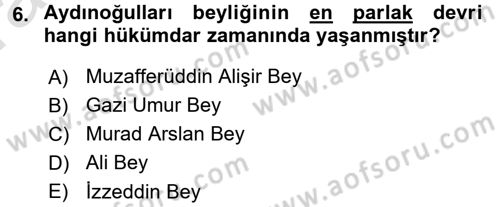 Ortaçağ ve Yeniçağ Türk Devletleri Tarihi Dersi Ara Sınavı Deneme Sınav Soruları 6. Soru