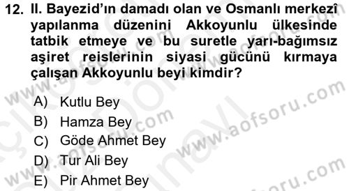 Ortaçağ ve Yeniçağ Türk Devletleri Tarihi Dersi 2016 - 2017 Yılı (Final) Dönem Sonu Sınav Soruları 12. Soru