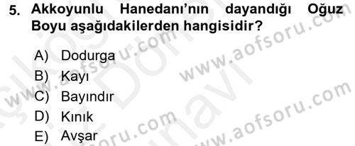 Ortaçağ ve Yeniçağ Türk Devletleri Tarihi Dersi 2016 - 2017 Yılı (Final) Dönem Sonu Sınav Soruları 5. Soru