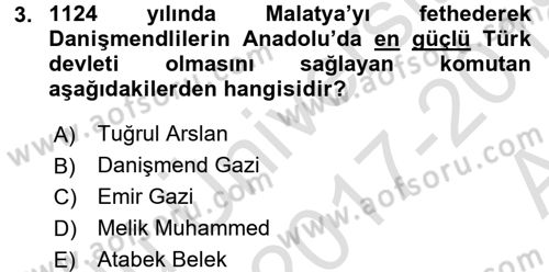 Ortaçağ ve Yeniçağ Türk Devletleri Tarihi Dersi Ara Sınavı Deneme Sınav Soruları 3. Soru