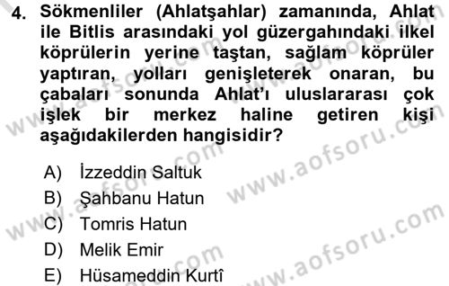 Ortaçağ ve Yeniçağ Türk Devletleri Tarihi Dersi Ara Sınavı Deneme Sınav Soruları 4. Soru