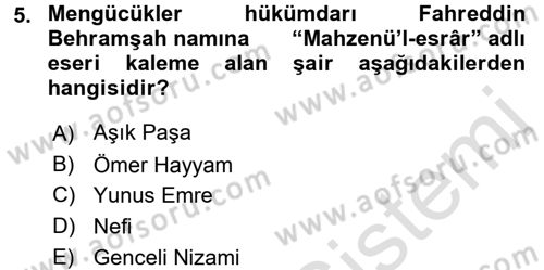 Ortaçağ ve Yeniçağ Türk Devletleri Tarihi Dersi 2017 - 2018 Yılı (Vize) Ara Sınav Soruları 5. Soru