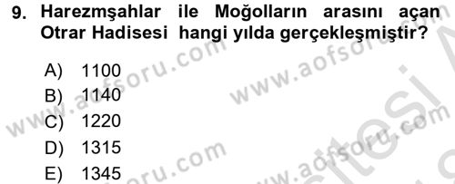 Ortaçağ ve Yeniçağ Türk Devletleri Tarihi Dersi Ara Sınavı Deneme Sınav Soruları 9. Soru
