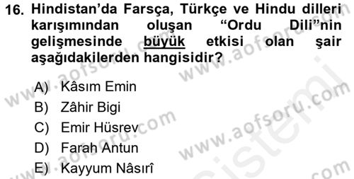 Ortaçağ ve Yeniçağ Türk Devletleri Tarihi Dersi 2017 - 2018 Yılı (Final) Dönem Sonu Sınav Soruları 16. Soru