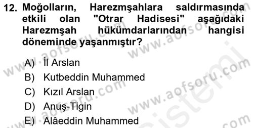 Ortaçağ ve Yeniçağ Türk Devletleri Tarihi Dersi 2018 - 2019 Yılı (Vize) Ara Sınav Soruları 12. Soru
