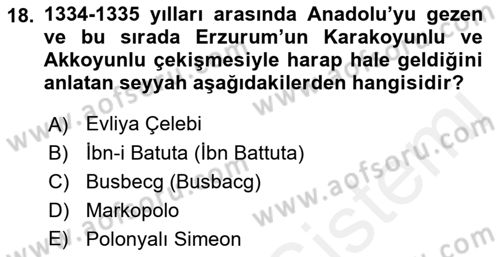 Ortaçağ ve Yeniçağ Türk Devletleri Tarihi Dersi 2018 - 2019 Yılı (Vize) Ara Sınav Soruları 18. Soru