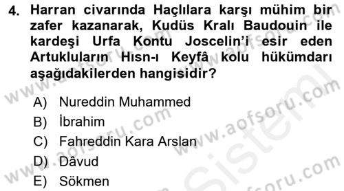 Ortaçağ ve Yeniçağ Türk Devletleri Tarihi Dersi 2018 - 2019 Yılı (Vize) Ara Sınav Soruları 4. Soru