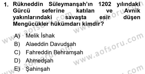 Ortaçağ ve Yeniçağ Türk Devletleri Tarihi Dersi 2018 - 2019 Yılı (Final) Dönem Sonu Sınavı 1. Soru