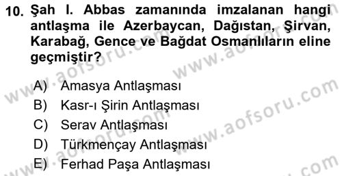 Ortaçağ ve Yeniçağ Türk Devletleri Tarihi Dersi 2018 - 2019 Yılı (Final) Dönem Sonu Sınav Soruları 10. Soru