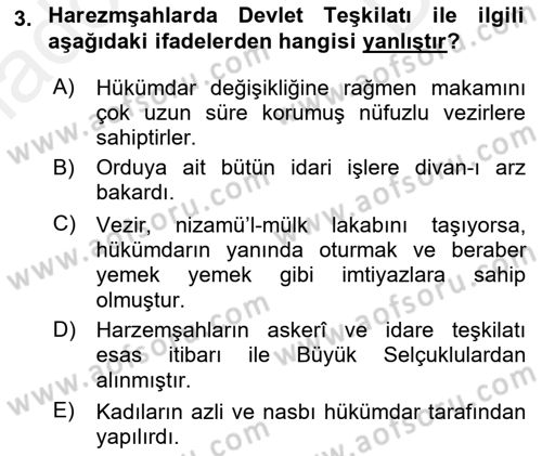 Ortaçağ ve Yeniçağ Türk Devletleri Tarihi Dersi 2018 - 2019 Yılı (Final) Dönem Sonu Sınav Soruları 3. Soru