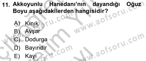 Ortaçağ ve Yeniçağ Türk Devletleri Tarihi Dersi 2018 - 2019 Yılı Yaz Okulu Sınav Soruları 11. Soru